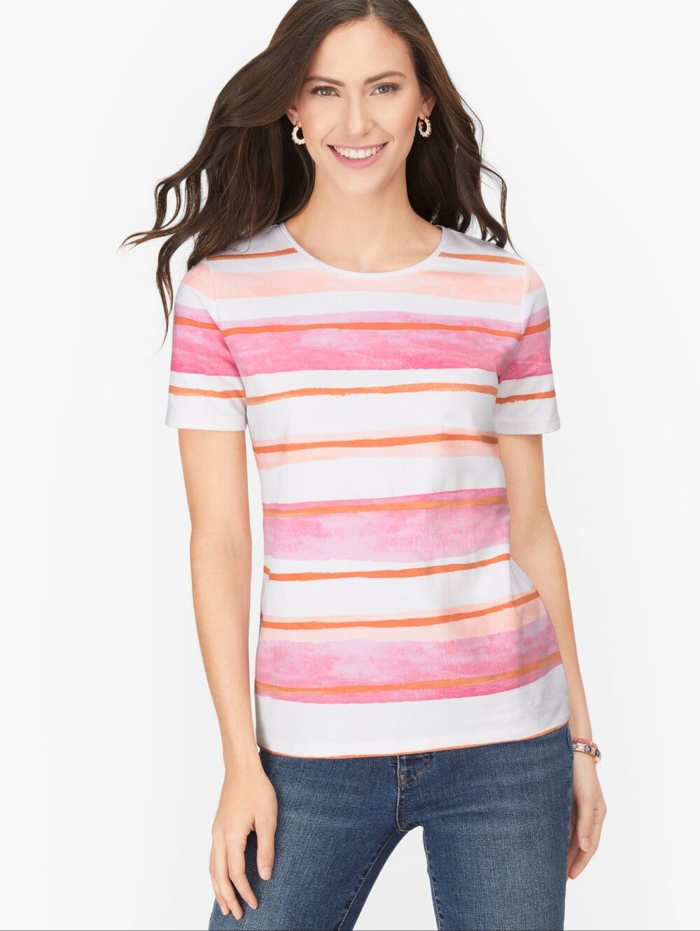 Talbots Tee Painted Stripe Crew Neck Tee Size XL